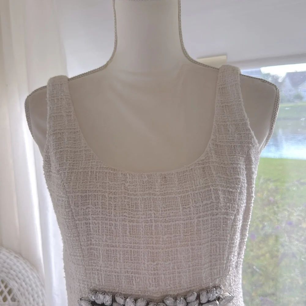 Boston Proper cream tweed boucle knit sheath dress classic - Picture 3 of 16